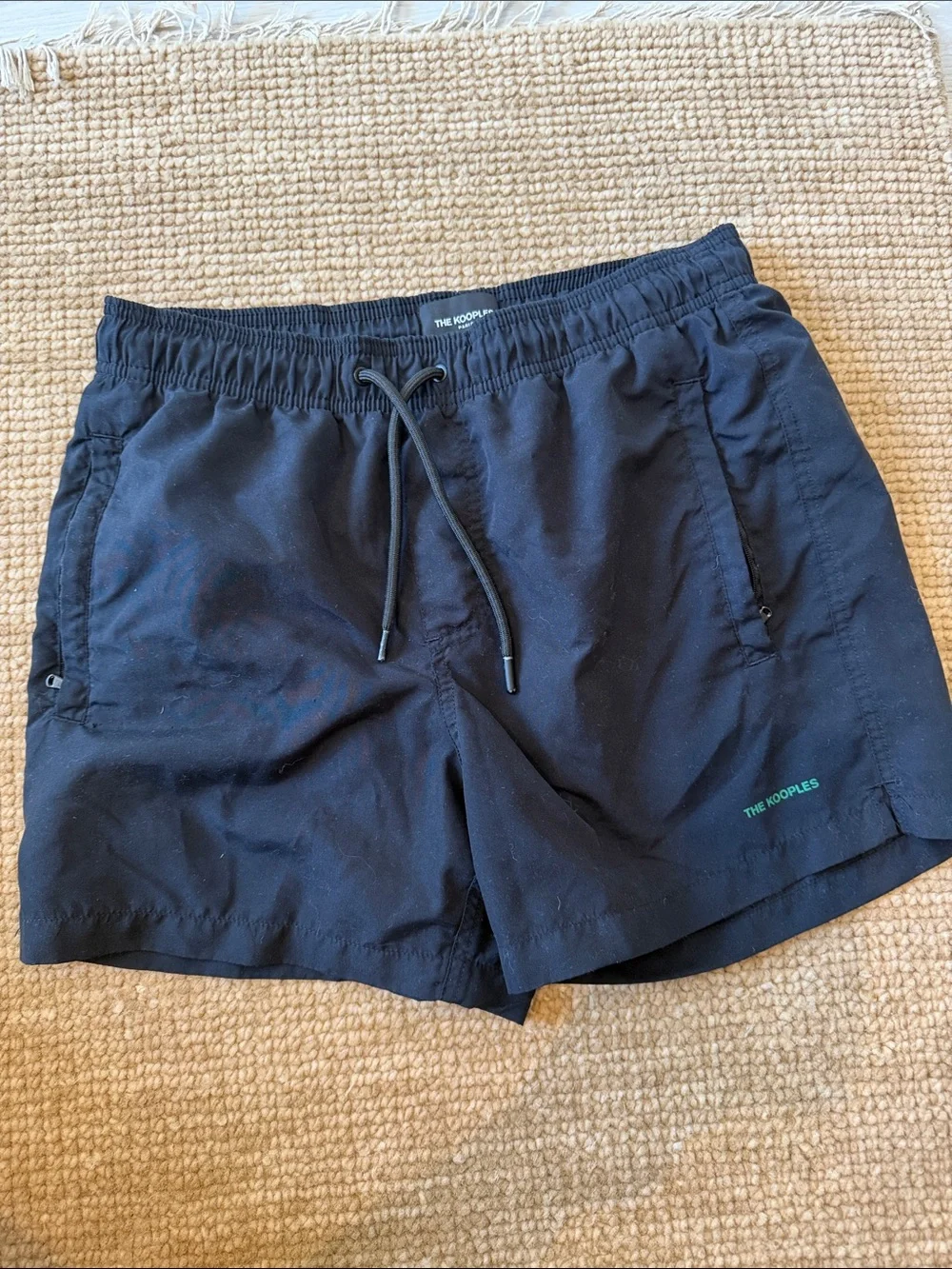 The Kooples Black Swim Shorts with Subtle Green Logo